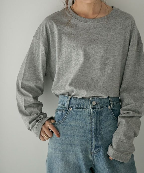 Fashion Letter ラウンドロングヘムロンT 杢グレー