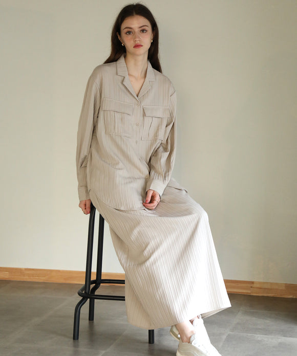 aity シャドーストライプフロントタックSK ライトベージュ