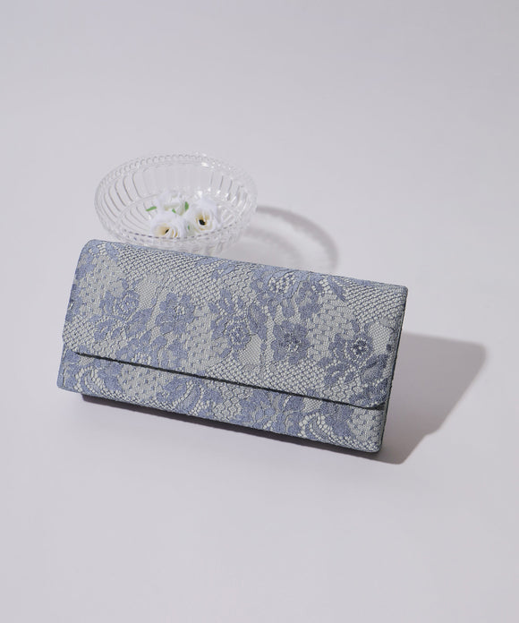niana フラワーレースクラッチバッグ ブルーグレー