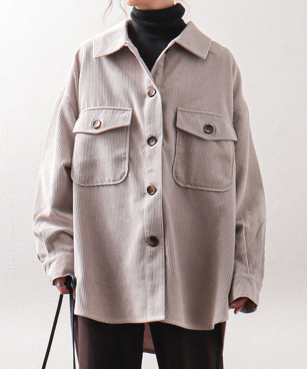 Fashion Letter CPO コーデュロイシャツジャケット グレージュ
