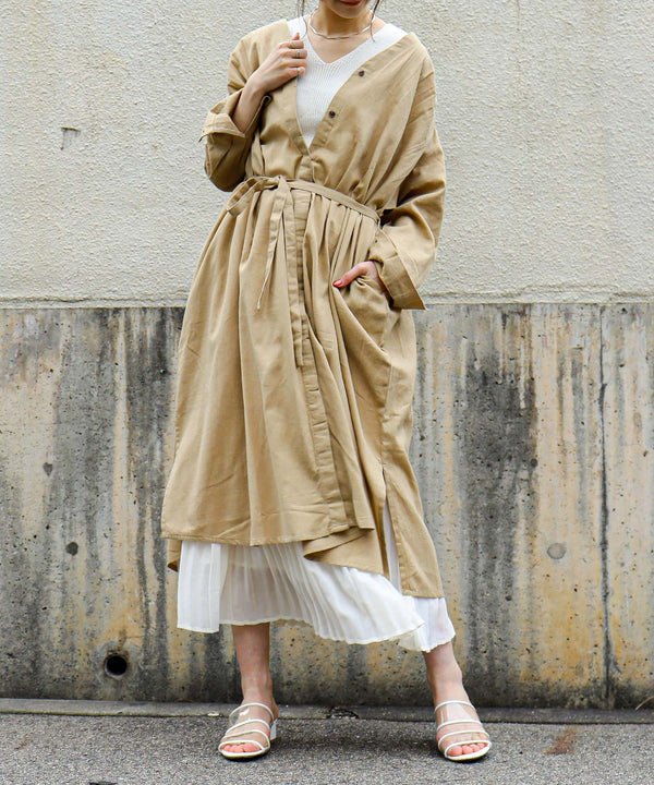 Fashion Letter ギャザーワンピース ベージュ