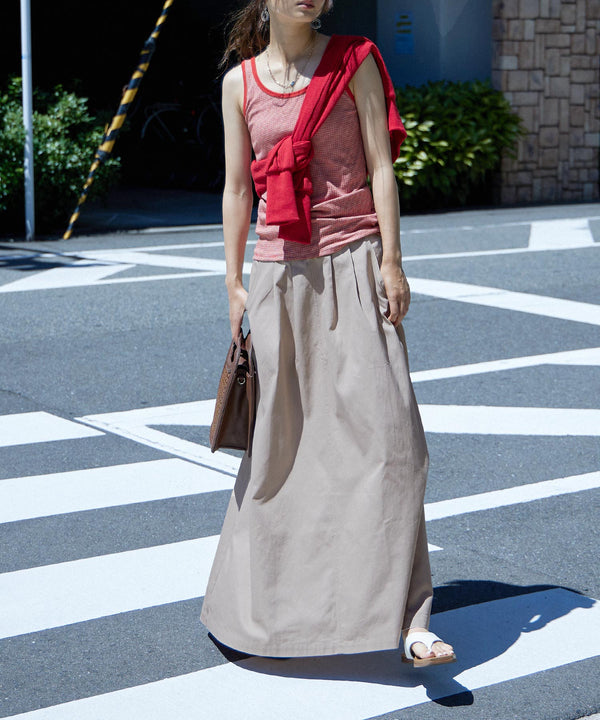 Fashion Letter バックシャーリングベルトAラインスカート ベージュ